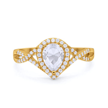 14K Yellow Gold Teardrop Wedding Promise Ring Infinity Round Simulated CZ